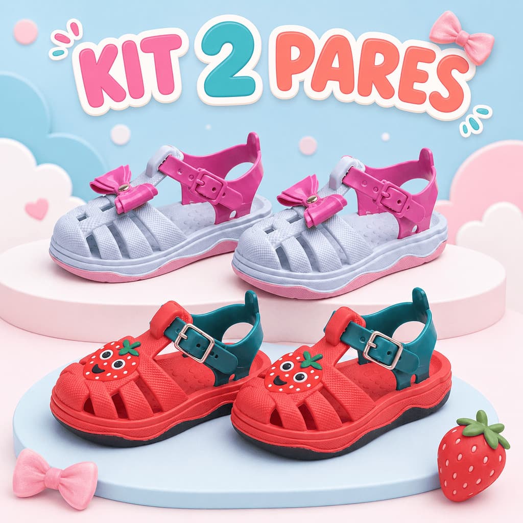 Kit 2 Pares Sandália Infantil Menina Bebê Fivela Confortável Leve Antiderrapante