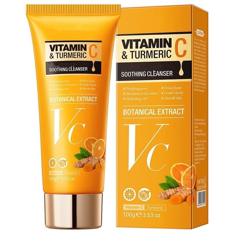 Gel de Limpeza Facial com Vitamina C e Cúrcuma, Limpador Facial com Cúrcuma, Removedor de Maquiagem Diário ou Gel de Lim