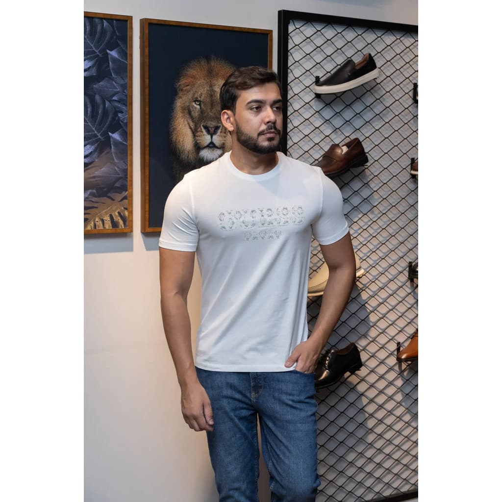 Camiseta Slim Guess Masculino Algodão Branco Alto Relevo T-shit