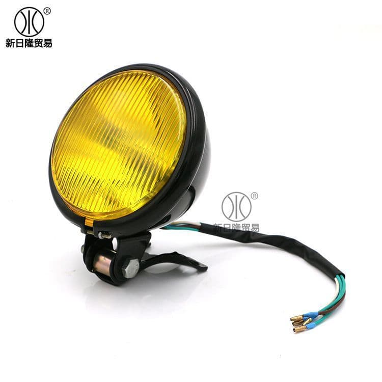Farol Redondo Retrô De Metal 12V Para Motocicleta Com Feixe Alto/Baixo Lâmpada Mod Universal Lente De Vidro Múltiplo