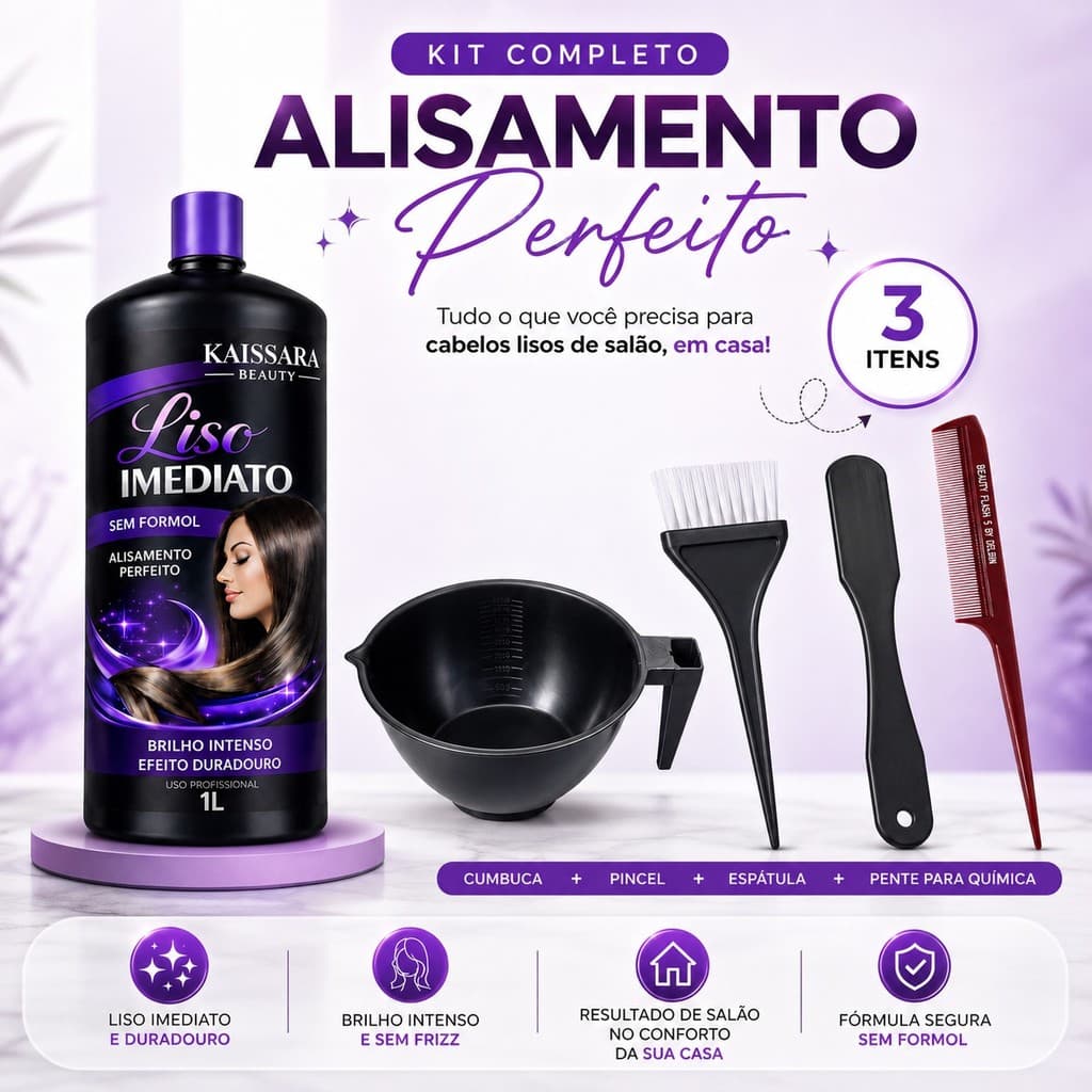 KIT Progressiva Liso Imediato 1LT + KIT TINTURA CAPILAR + PENTE DE QUIMICA Beauty    Kaissara  Beauty Sem Formol 1L