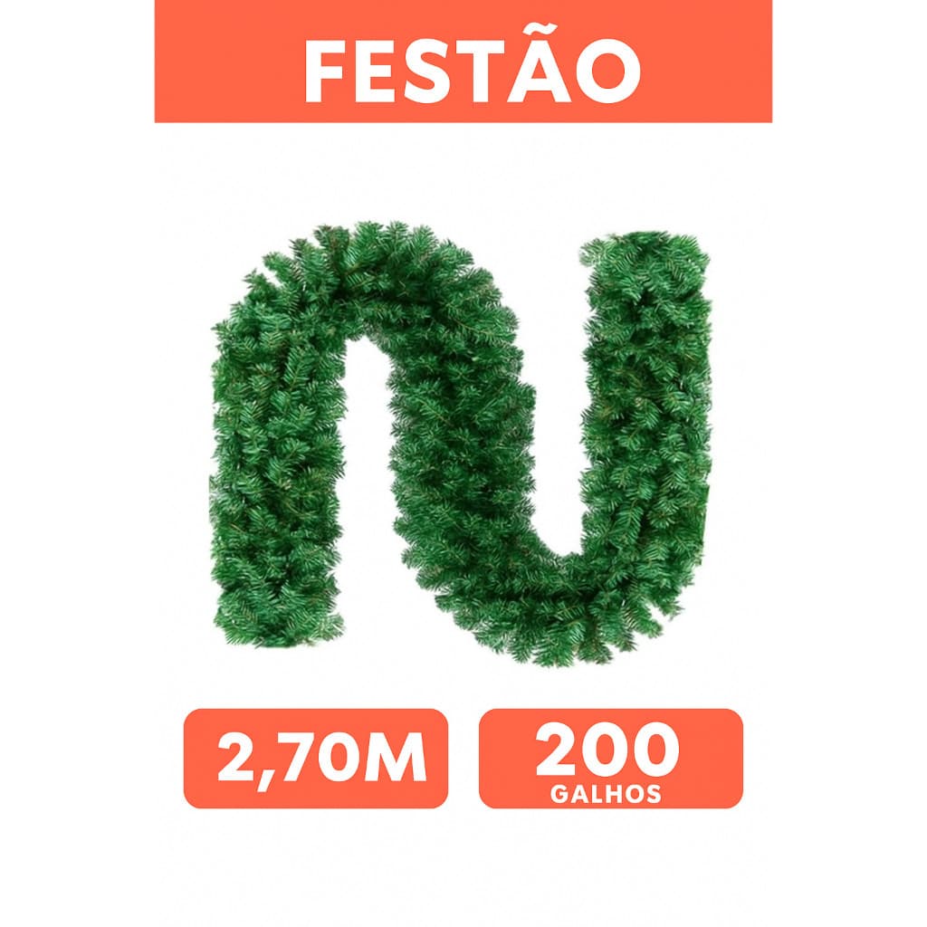 Festão Aramado 200 Galhos Grosso Com 2,70 Metros De Natal Enfeites Decoração Natalina