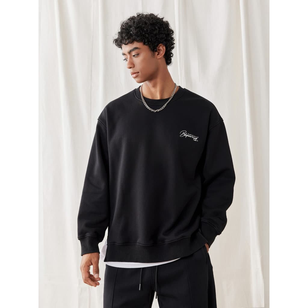 BD outono inverno novo estilo em torno do pescoço moletom masculino algodão puro simples impresso solto cor sólida forro