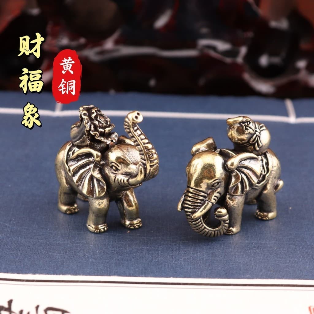 Cabaça de latão puro cem fortuna elefante auspicioso Retro decoração para casa Desktop chá Pet artesanato pêndulo