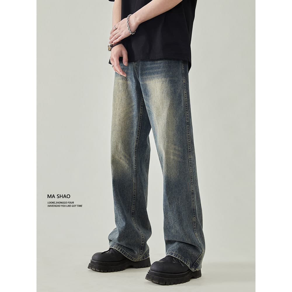 Americano High Street Retro cleanfit Jeans masculino perna larga solta perna reta ligeiramente calças 2026 outono novo e