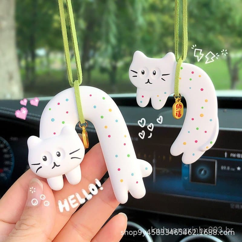 Pingente Aromatizador de Ar para Carro em Forma de Gato Fofo, Ornamento para Espelho Retrovisor do Carro, Decoração Cria