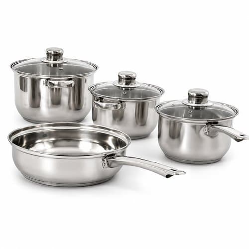 Conjunto Panelas Inox 7 Pecas Tampa Vidro Resistentes Duraveis Cozinha