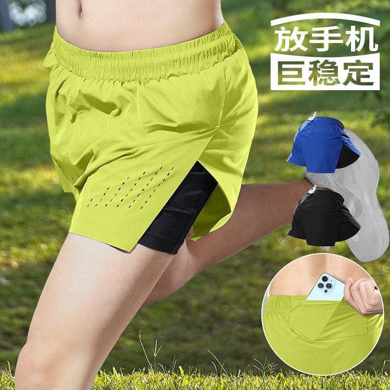 Shorts de corrida esportivos masculinos podem colocar telefones celulares verão novo estilo maratona de secagem rápida p