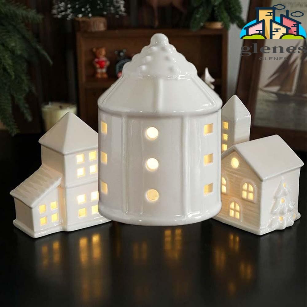 Ornamento De Lâmpada De Porcelana GLENES , Luzes LED De Cerâmica Para Atmosfera De Natal , Baterias De Botão
