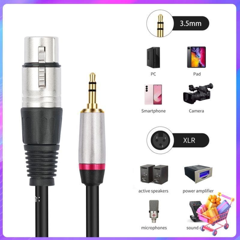 [Bom Negócio] Analógico Balanceado 3.5 Mm TRS Para XLR Fêmea Cabo De Microfone De 3 Pinos Misturador Amplificador De Alt