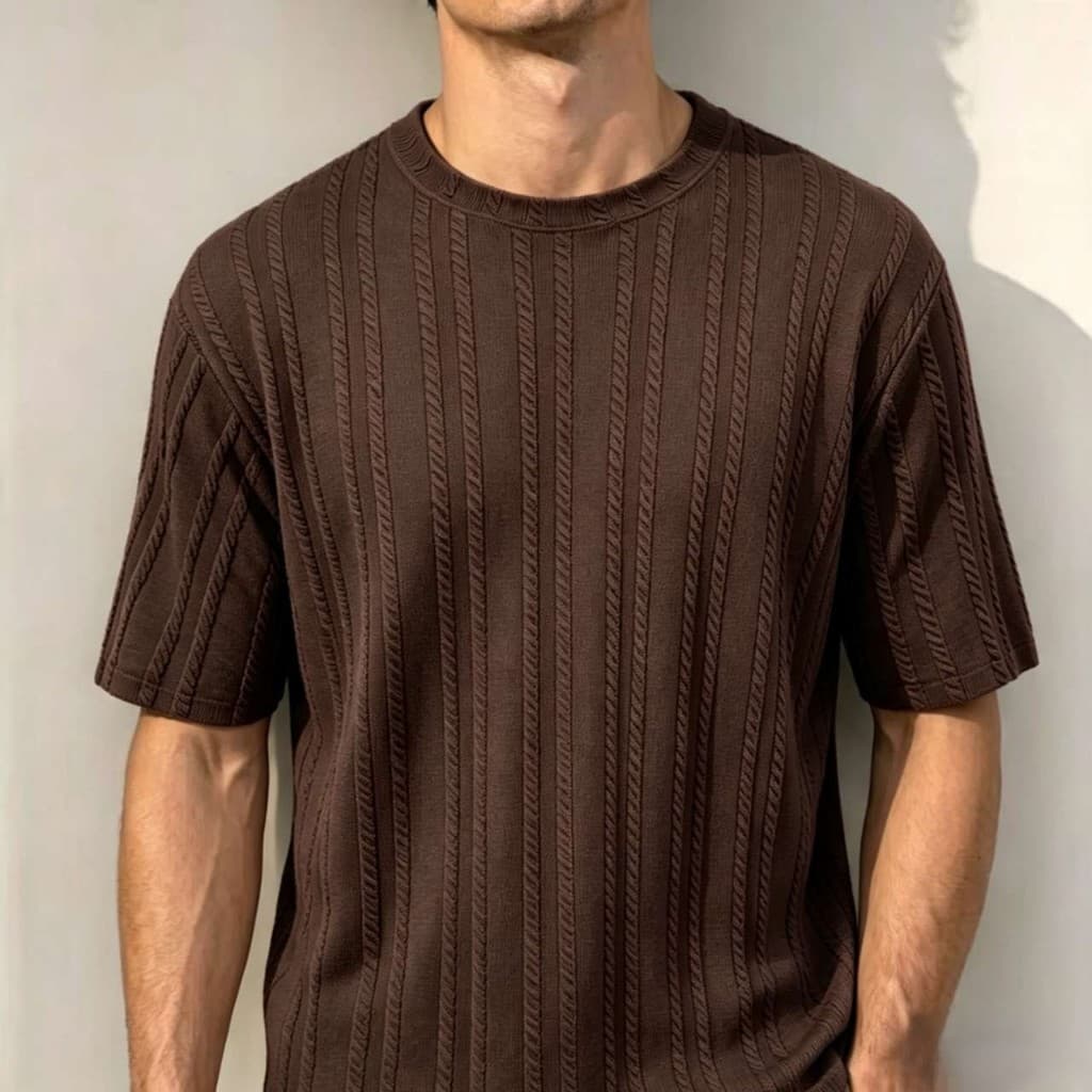 Camisa Masculina De Manga Curta Tricotada Com Cor Sólida