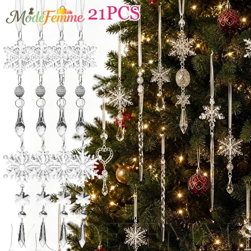 [À Venda] [Feliz Natal] 21 Pcs Cristal Acrílico Sincelo-Enfeite Pendurado Em Árvore De-Pingente De Gelo Transparente Com