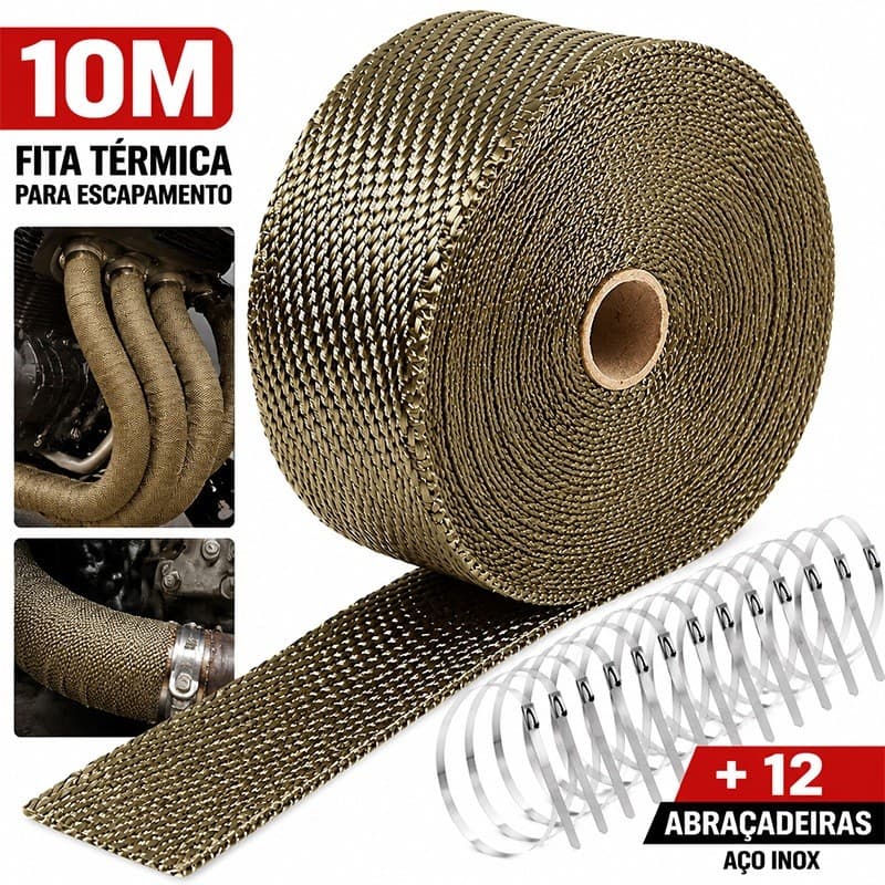 Fita Térmica para Escapamento Manta Isolante Alta Temperatura Carro Moto + 12 Abraçadeiras