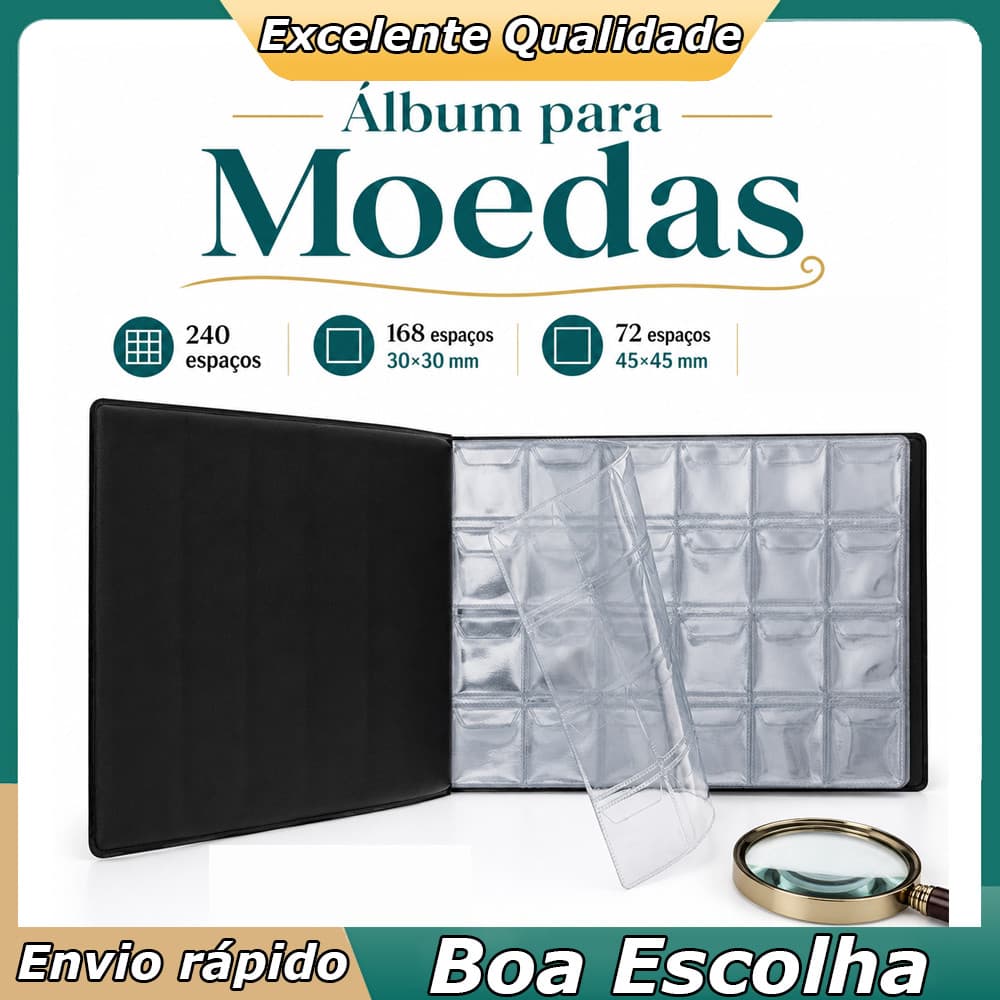 Álbum para Coleção de Moedas 240 Espaços, Pasta Organizadora para Moedas, Medalhas, Lembranças Antigas