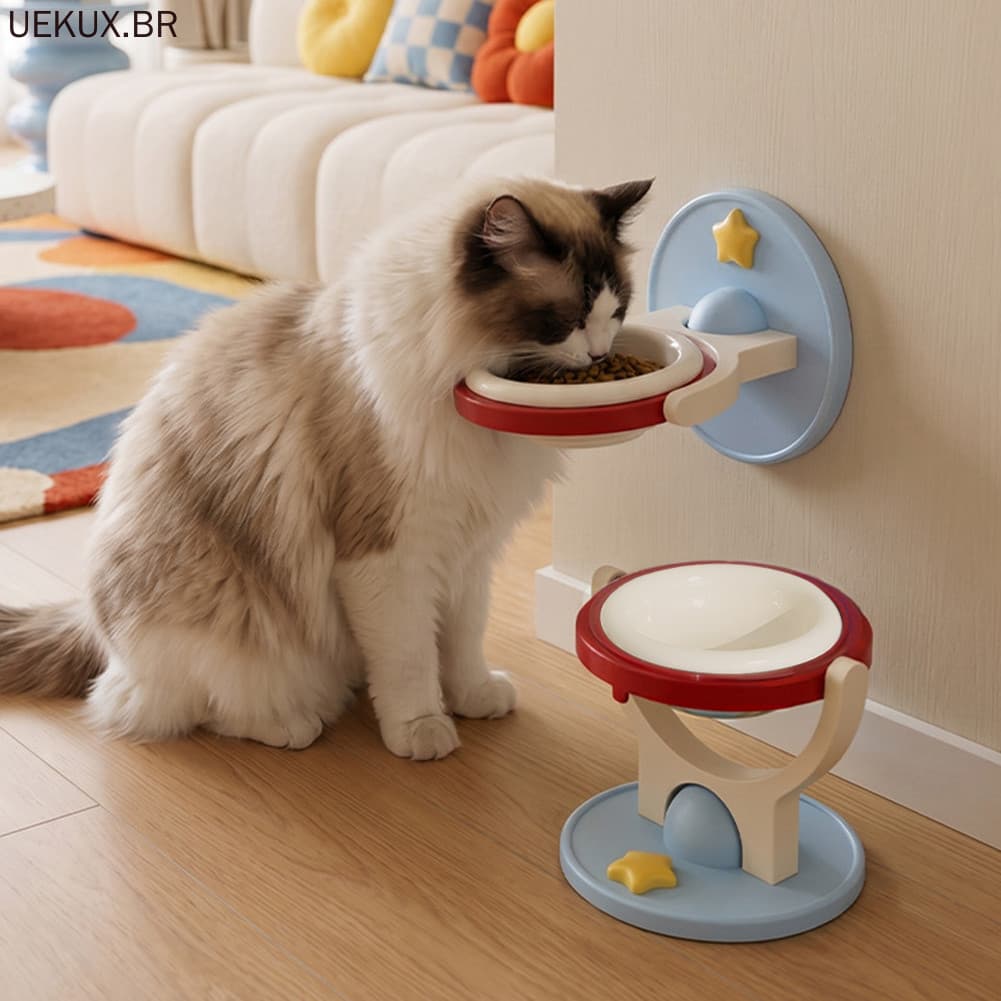 Alimentador Para Gatos Montado Na Parede Elevado , Fácil De Remover E Limpar , Seguro Máquina De Lavar Louça . Decoração