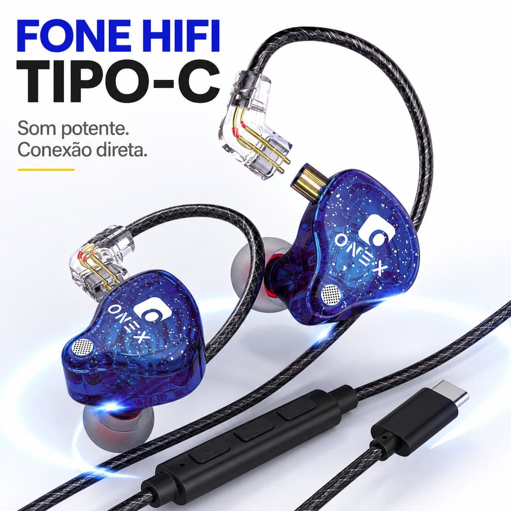 🎧 Fone De Ouvido Tipo C Com Fio HIFI | Intra Auricular Estéreo Com Microfone Para Áudio E Chamadas