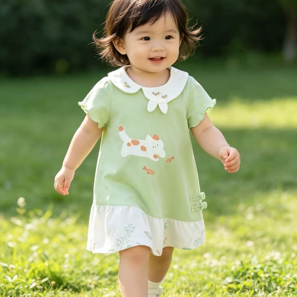 Handoulong menina vestido de verão pequena menina fresca puro algodão passeio saia longa feminino bebê verão roupas fina