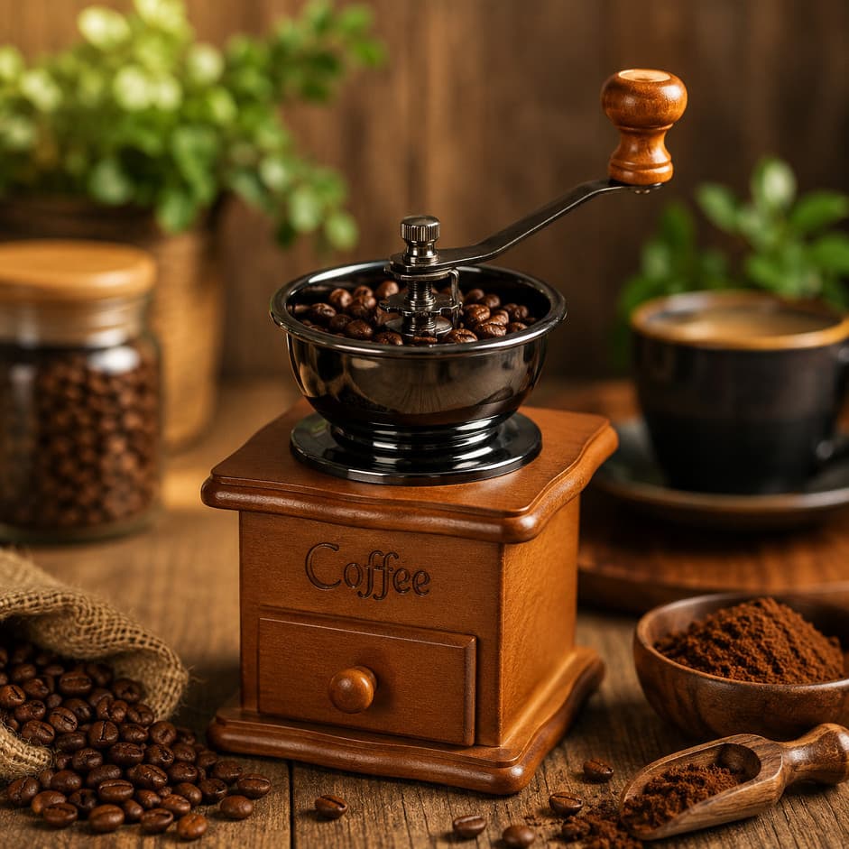 Moedor de Café Manual Manivela Retrô Gaveta Madeira Grãos Café Artesanal Vintage Tremonha Metal