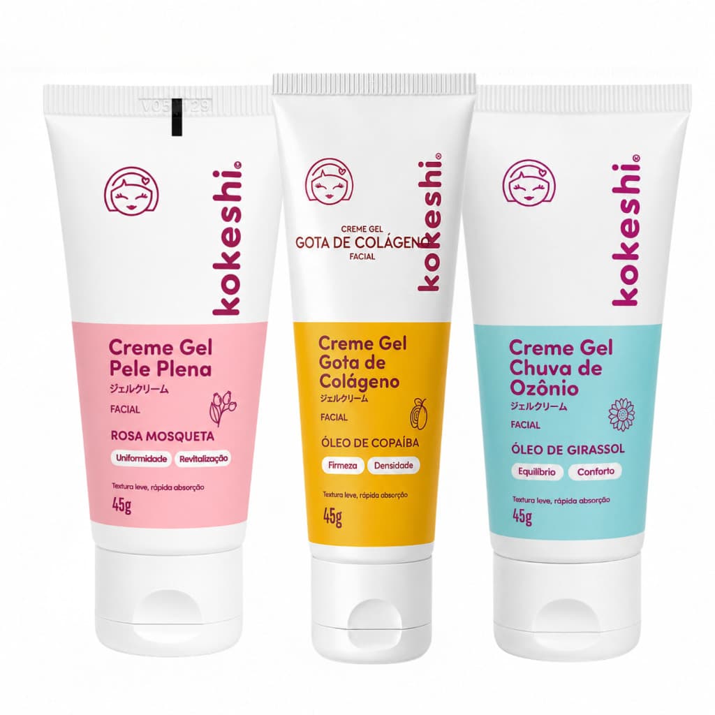 Kit Linha Ozônio Kokeshi com 3 unidades Cremes Faciais Óleo de Girassol
