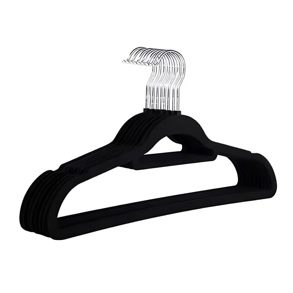 Kit Com 15 Cabides Veludo Slim Roupas Antideslizantes Preto