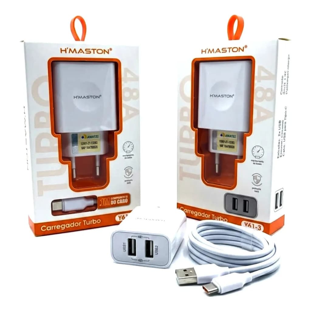 Carregador Turbo Tipo C - 2 Saídas Usb Branco H MASTON