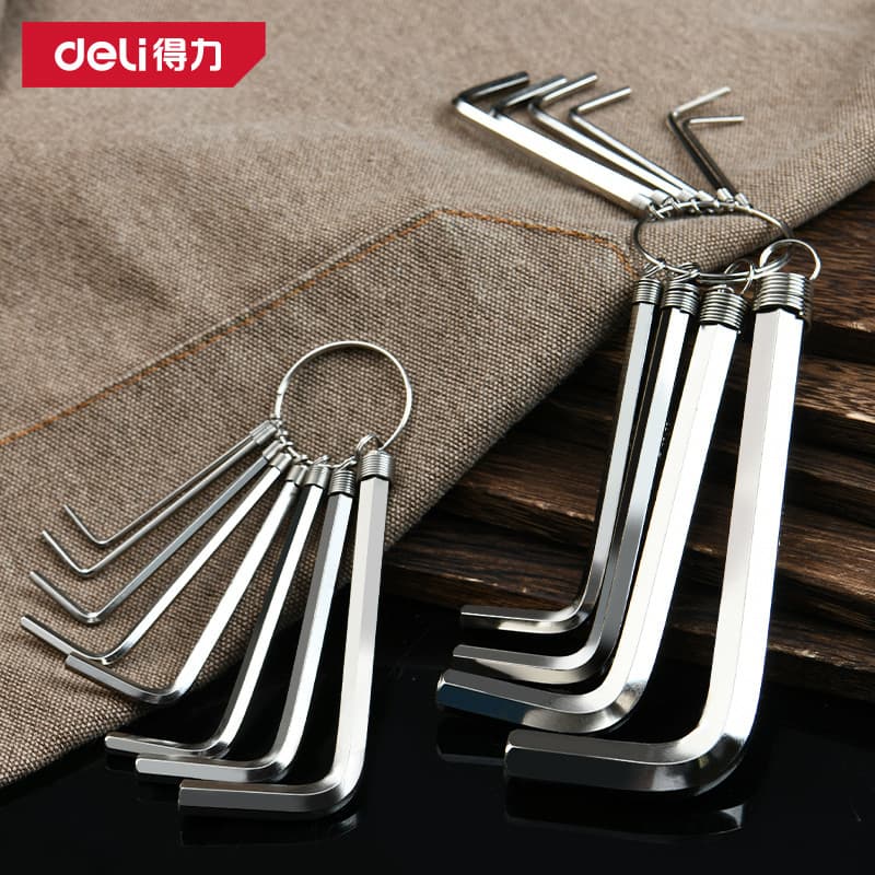 Deli anel de cabeça plana chave allen métrica conjunto de 8 peças chave de fenda allen chave de soquete hexagonal DL3080
