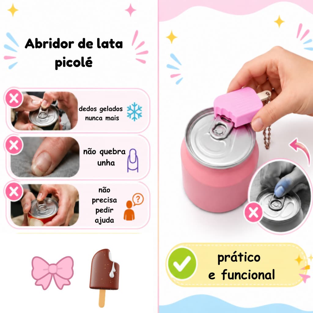 Chaveiro Abridor De Lata Picolé Não Quebra Unha Manicure