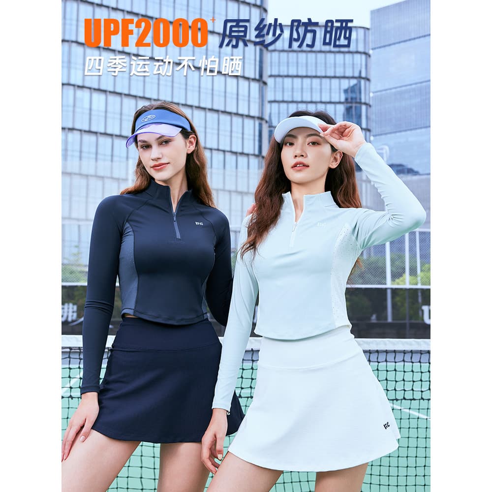 FIZZCOCO Camisa de tênis com meio zíper feminina gola camisa de ciclismo manga comprida retrô esportiva Top curto jaquet