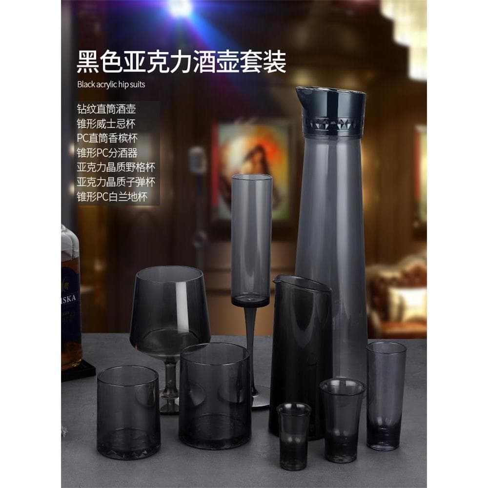 Conjunto de pote de gravata acrílica, taça de plástico, vidro de champanhe, PC, uísque, dispensador de vinho, vinho estr