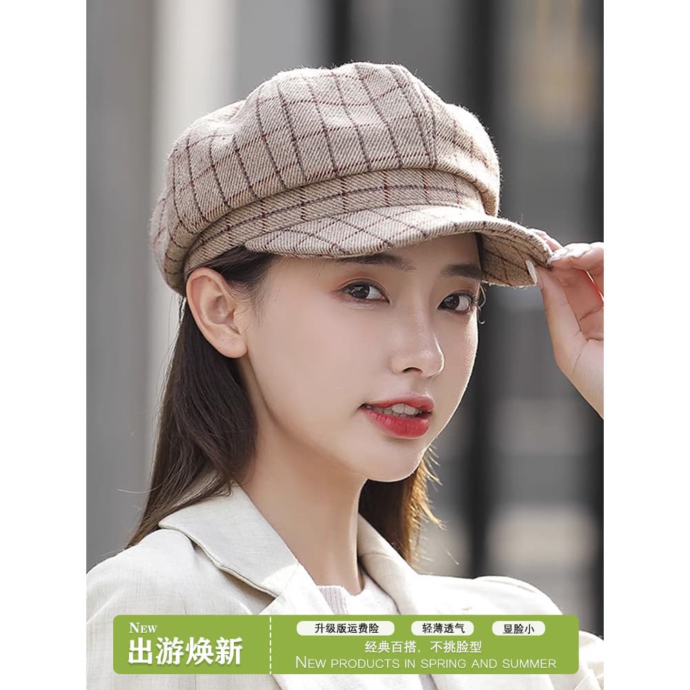 Primavera outono chapéu feminino moda octogonal chapéu feminino britânico versão coreana boina japonesa moda simples bon