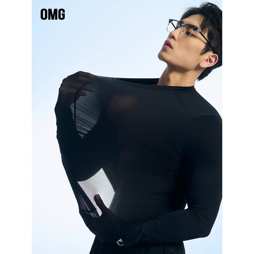 OMG Sports [Nude High Elasticity] Skinny Sports Roupas de Fitness de manga comprida Roupas de treinamento respiráveis ma