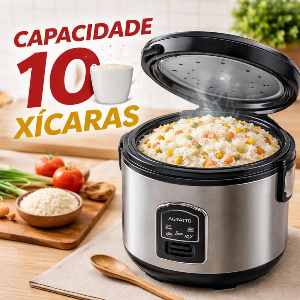 Panela Eletrica Inox Arroz Legumes 10 Xicaras Agratto 127v ou 220v 700w Casa Cozinha Portatil Pratica