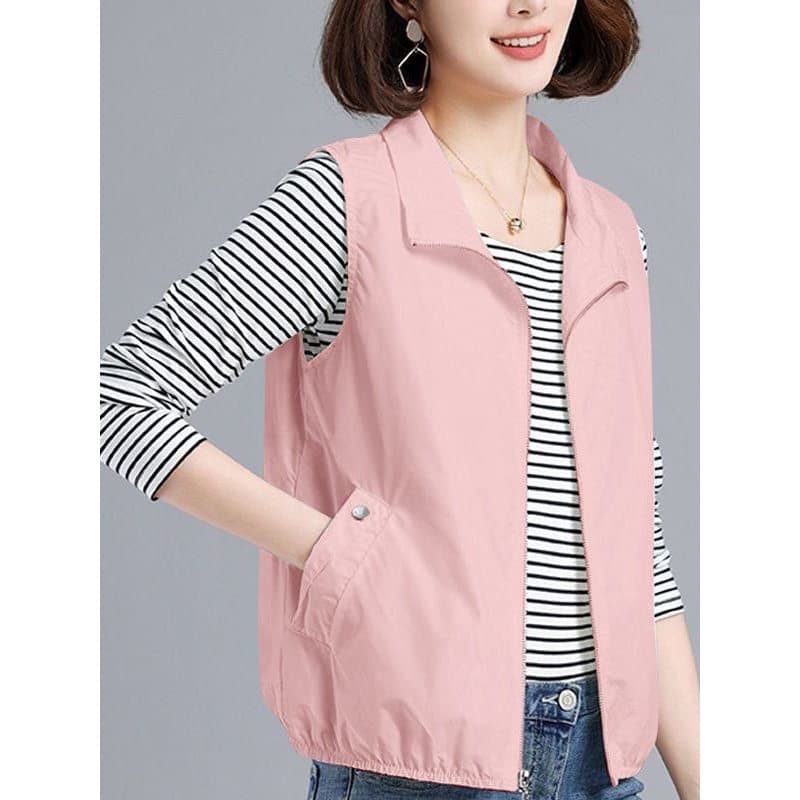 Mãe de meia-idade usar colete curto feminino primavera outono lazer esportes solto tamanho grande idade-reduzindo colete