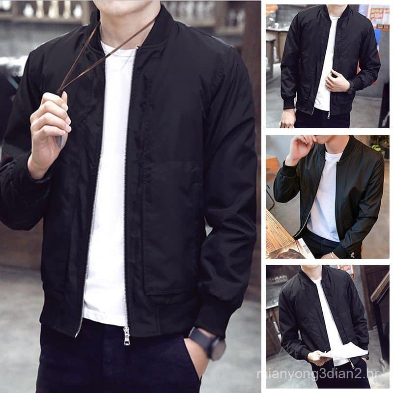 (ONDE) Nova Jaqueta Masculina casual Preta slim fit Com Gola Alta , Mangas Compridas , Zíper , De Qualidade , Agasalhos