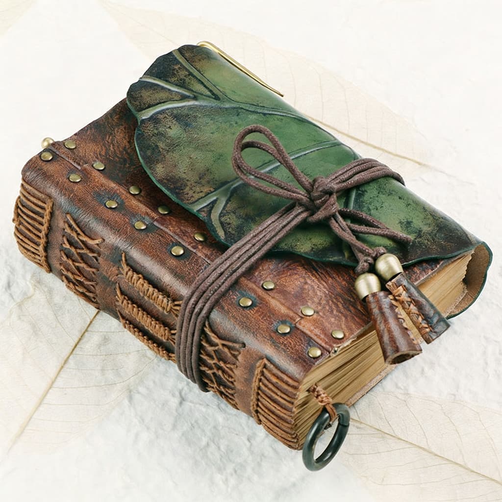 Folha de lótus caderno de couro genuíno High-End Retro artesanal caderno manual engrossado personalizado criativo nostál