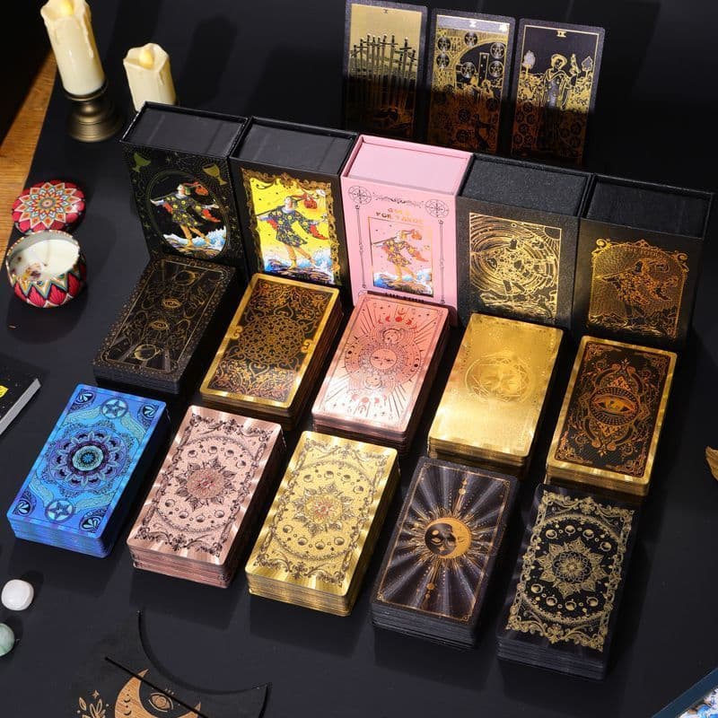 Conjunto completo de 80 cartas de tarô Waite clássicas douradas, folha de ouro, à prova d'água, coleção de luxo, caixa,