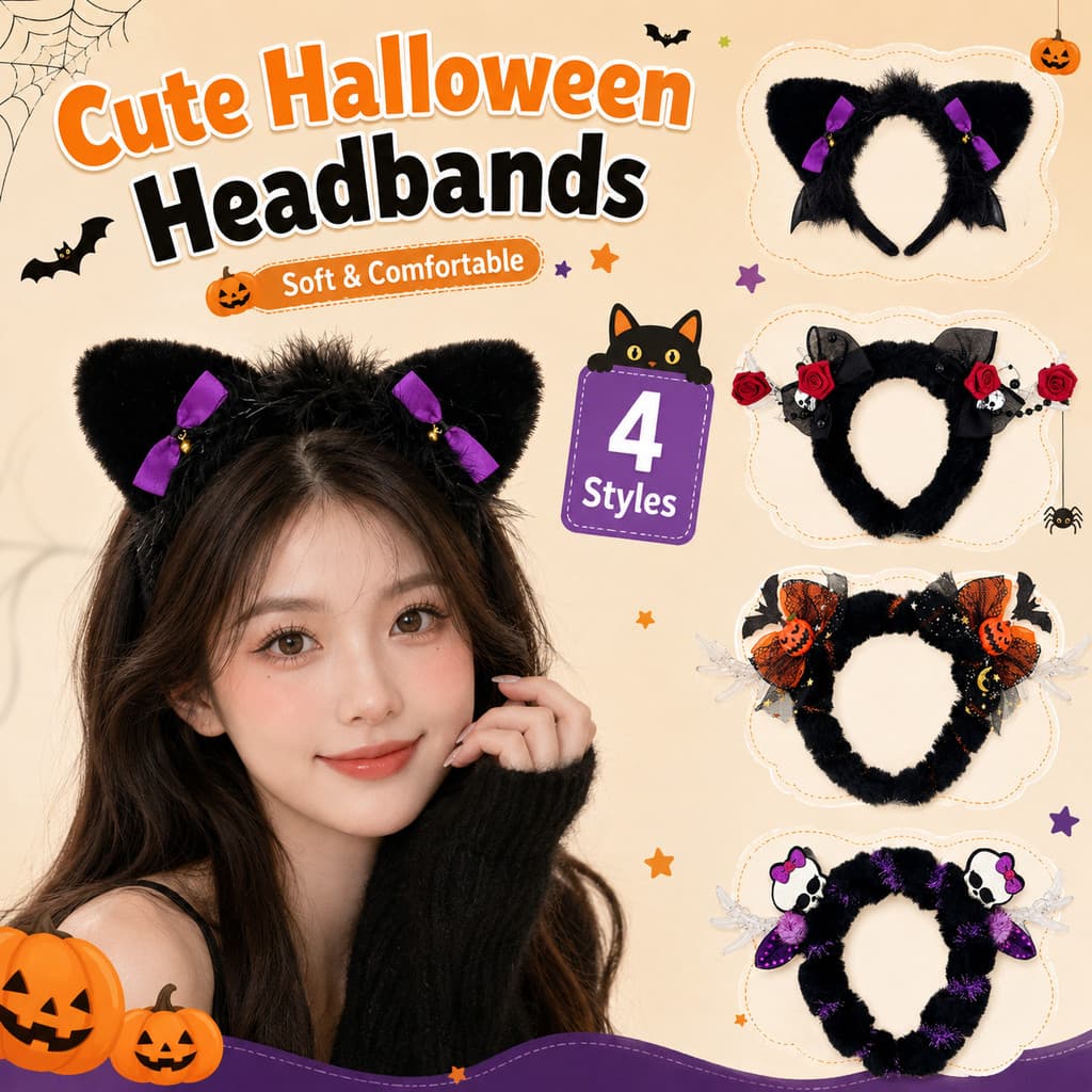 Bonito Halloween Pelúcia Headbands 4 Estilos Orelha De Gato Crânio Abóbora Rosa Morcego Cabelo Hoop Cosplay Festa Traje