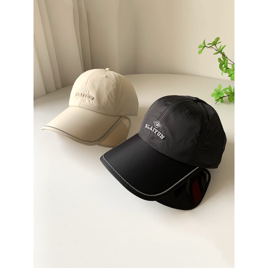 Boné de beisebol de aba longa estendido retrátil UV de dupla utilização feminino verão protetor solar respirável de seca