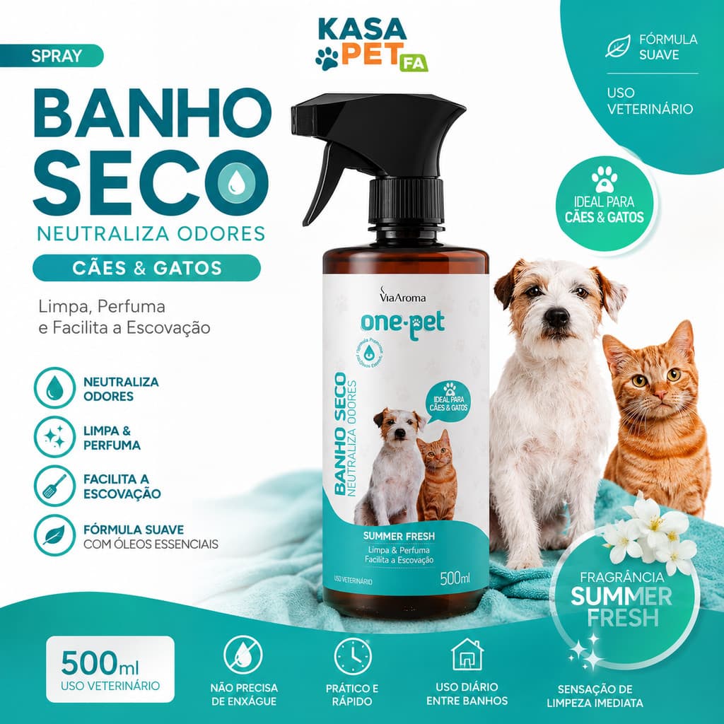Banho A Seco Pet Via Aroma 500ml | Shampoo A Seco Para Cães e Gatos