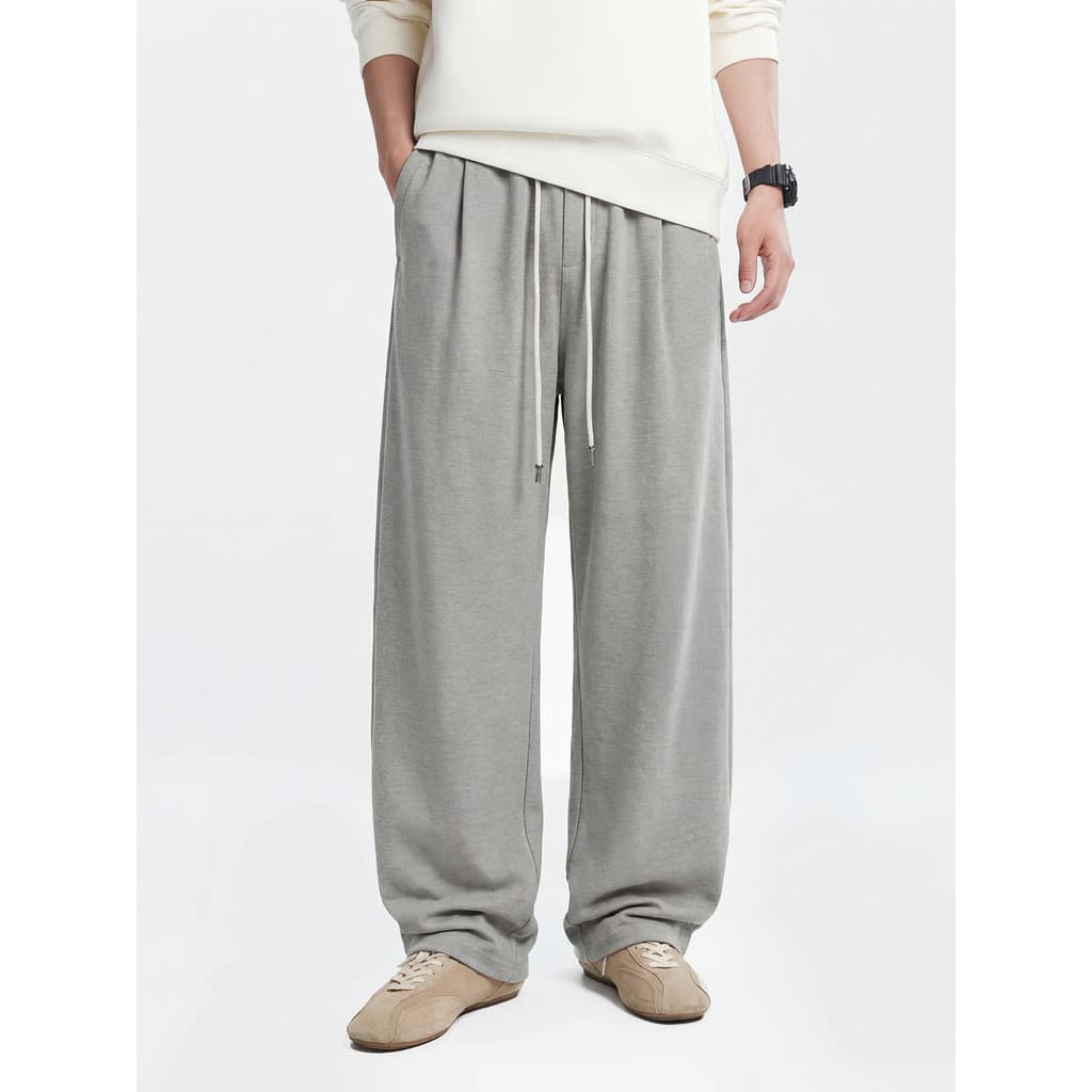 Estilo americano alta elástica 270g solto em linha reta Sweatpants masculino cintura elástica perna larga estilo dinheir