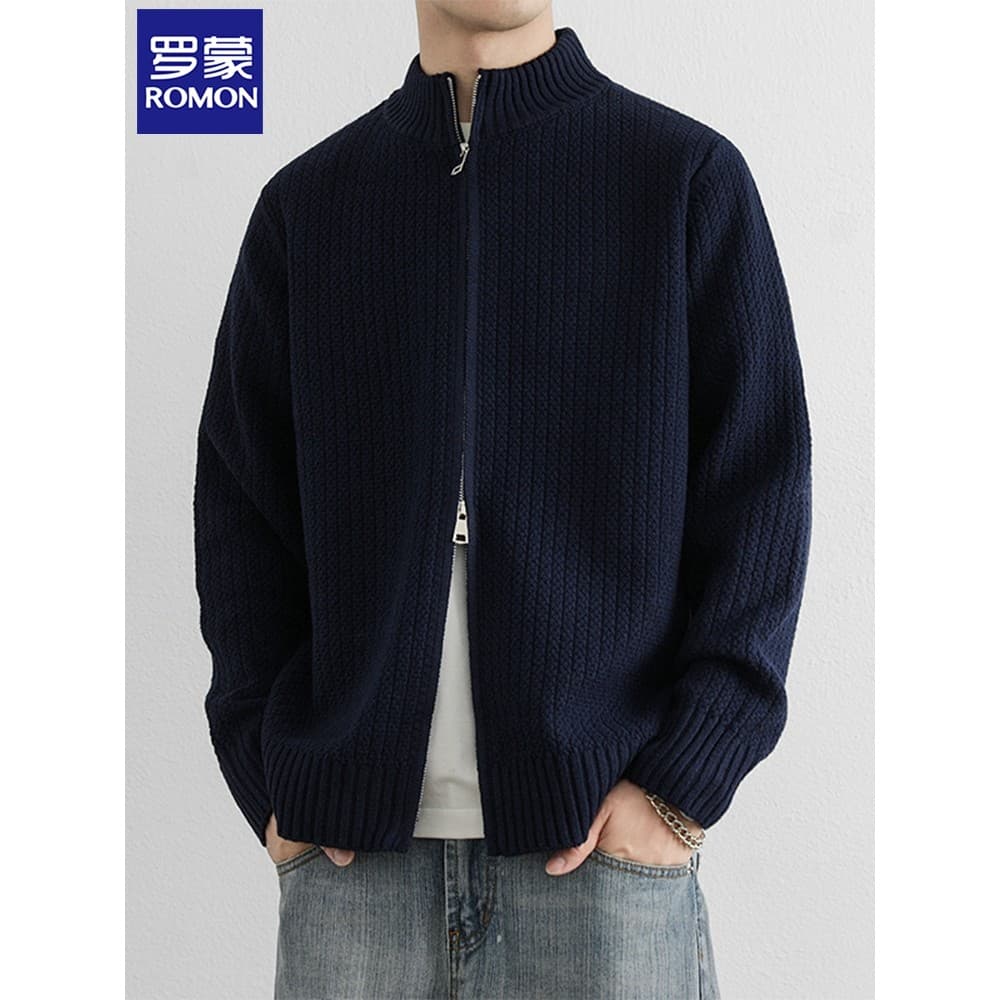 Lomon Cardigan camisola jaqueta masculina outono inverno novo estilo duplo zíper All-Match malhas americano gola alta me