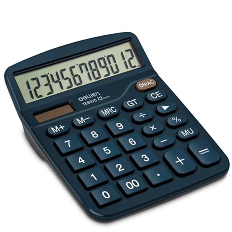 Deli 837 Calculadora Computador Solar de 12 Bits Dual Power Tela Grande Voz 837Y