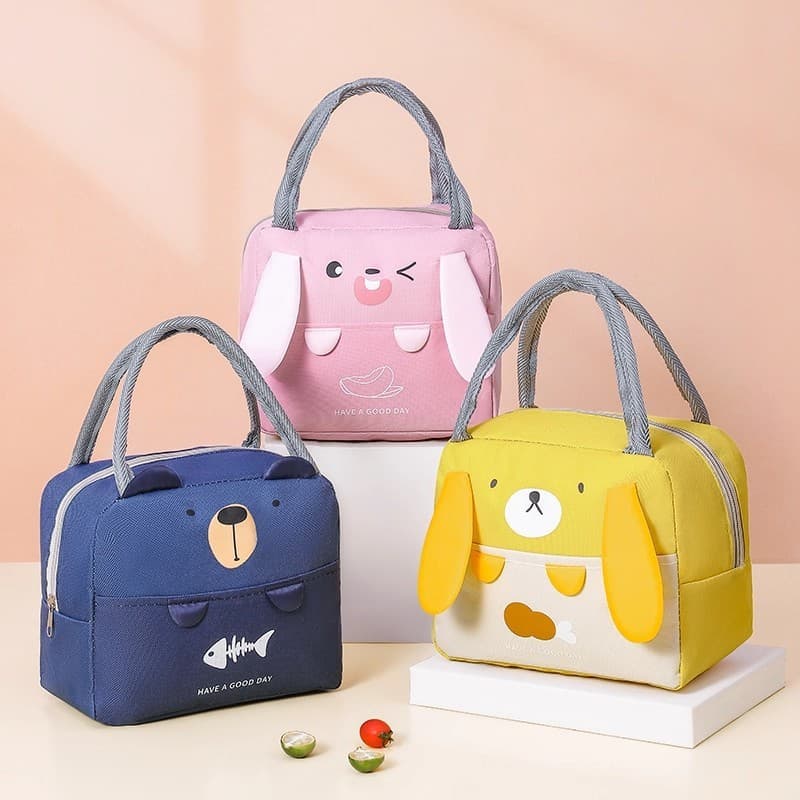 Bolsa térmica de grande capacidade, bolsa de almoço com folha de alumínio espessa, bolsa de almoço 3D com desenho animad