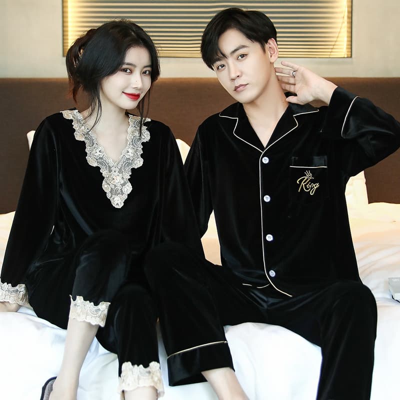 Casal pijamas primavera outono masculino ouro veludo Plus Size Loungewear estilo fino feminino outono inverno 2026 novo