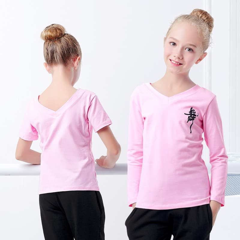 Roupas de dança infantil de manga comprida meninas dança chinesa moderna roupas de prática de dança camiseta fina verão