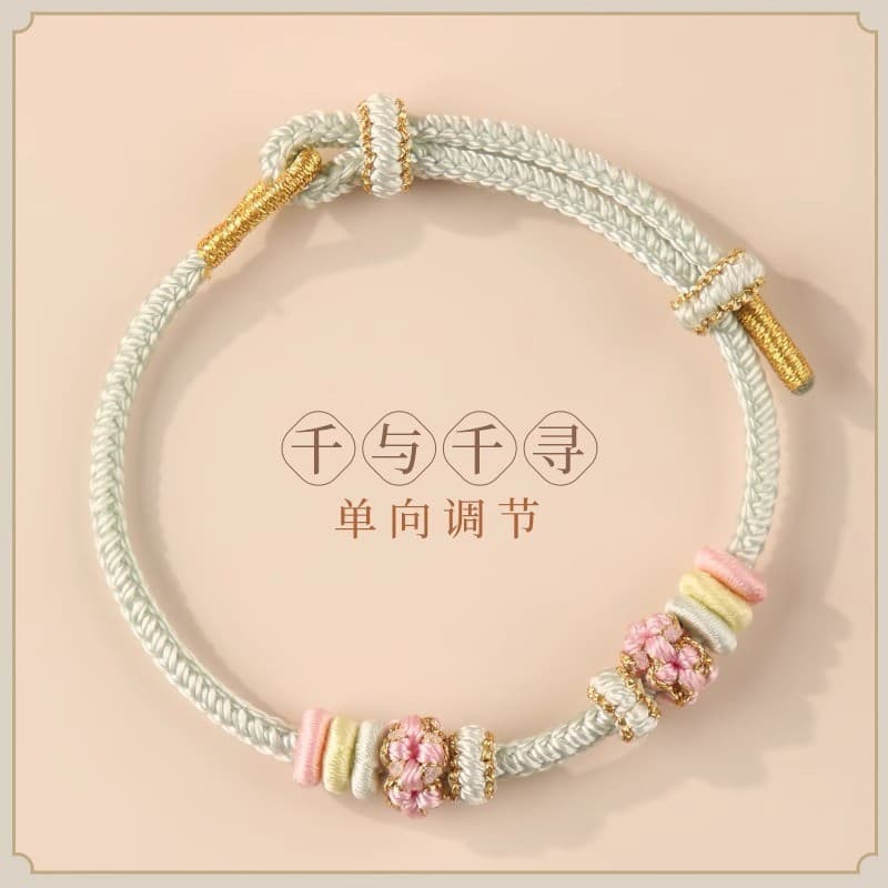 Kit DIY de Pulseira com Nó Flor de Pêssego, Pulseira Tecida à Mão para Mulheres, Presente de Corda Vermelha Tecida GATO