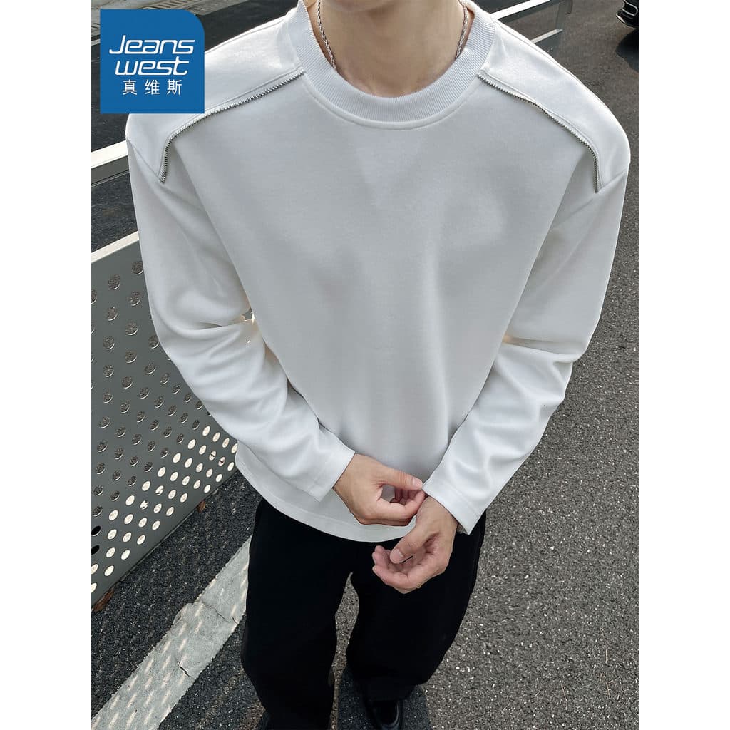GR verdadeiro Ves americano solto de manga comprida camiseta masculina outono 2026 novo estilo zíper em torno do pescoço