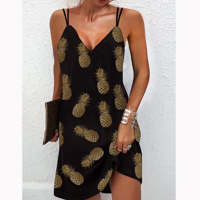 Vestido Estampado Sem Mangas Com Decote Em V Da Moda