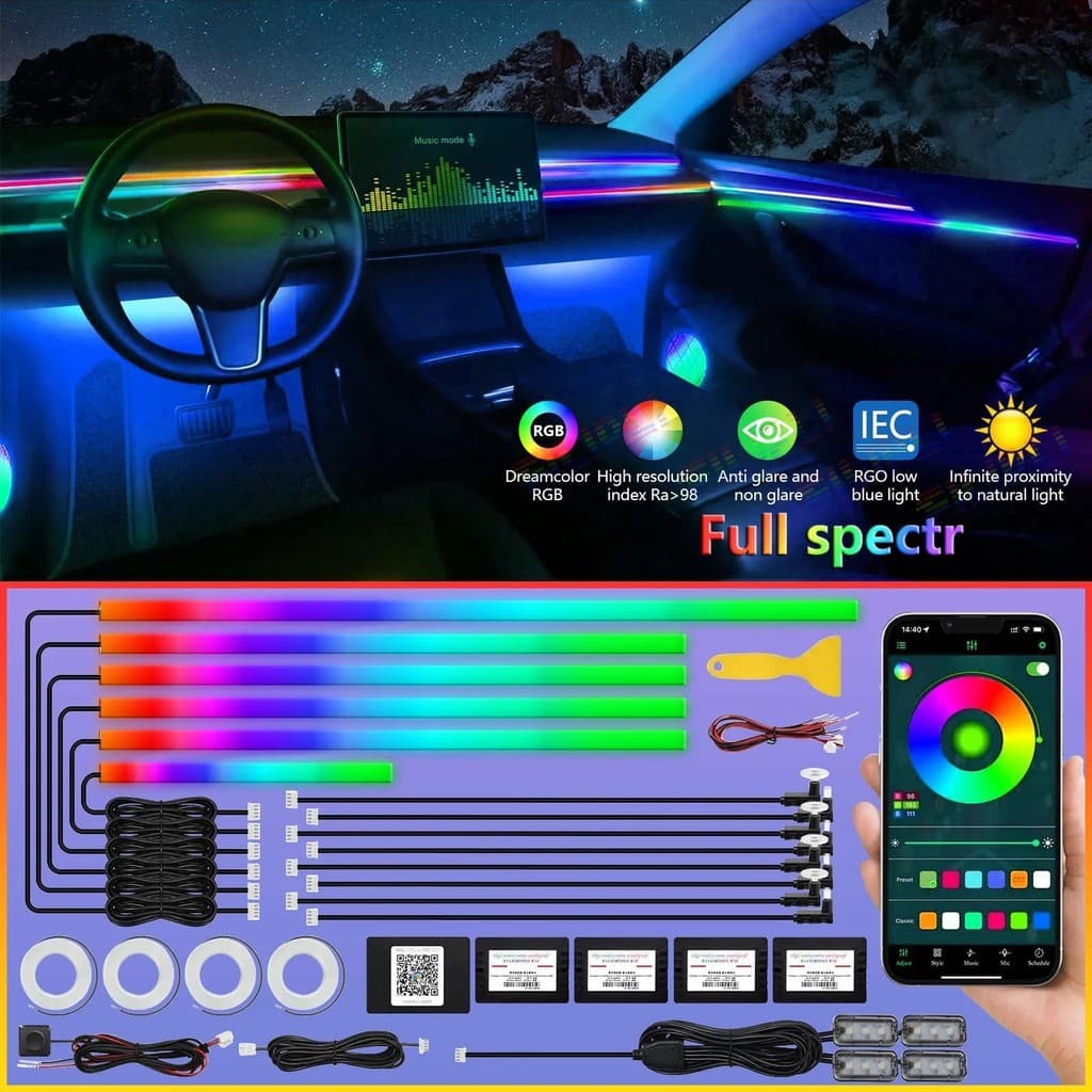 10/14/18/22 Em 1 Led Luzes Ambientais Do Carro RGB 213 64 Cores Tiras Acrílicas Sinfonia Streamer Interior Arco-Íris Atm