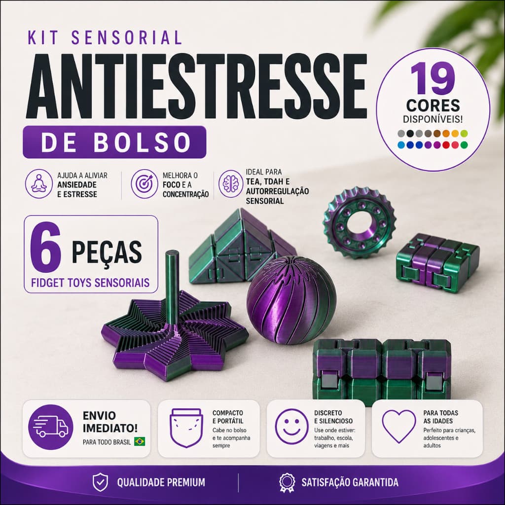 Kit de Bolso Sensorial Antiestresse Premium | Fidget Toys para Todas as Idades | Reduz a ansiedade, Relaxa.